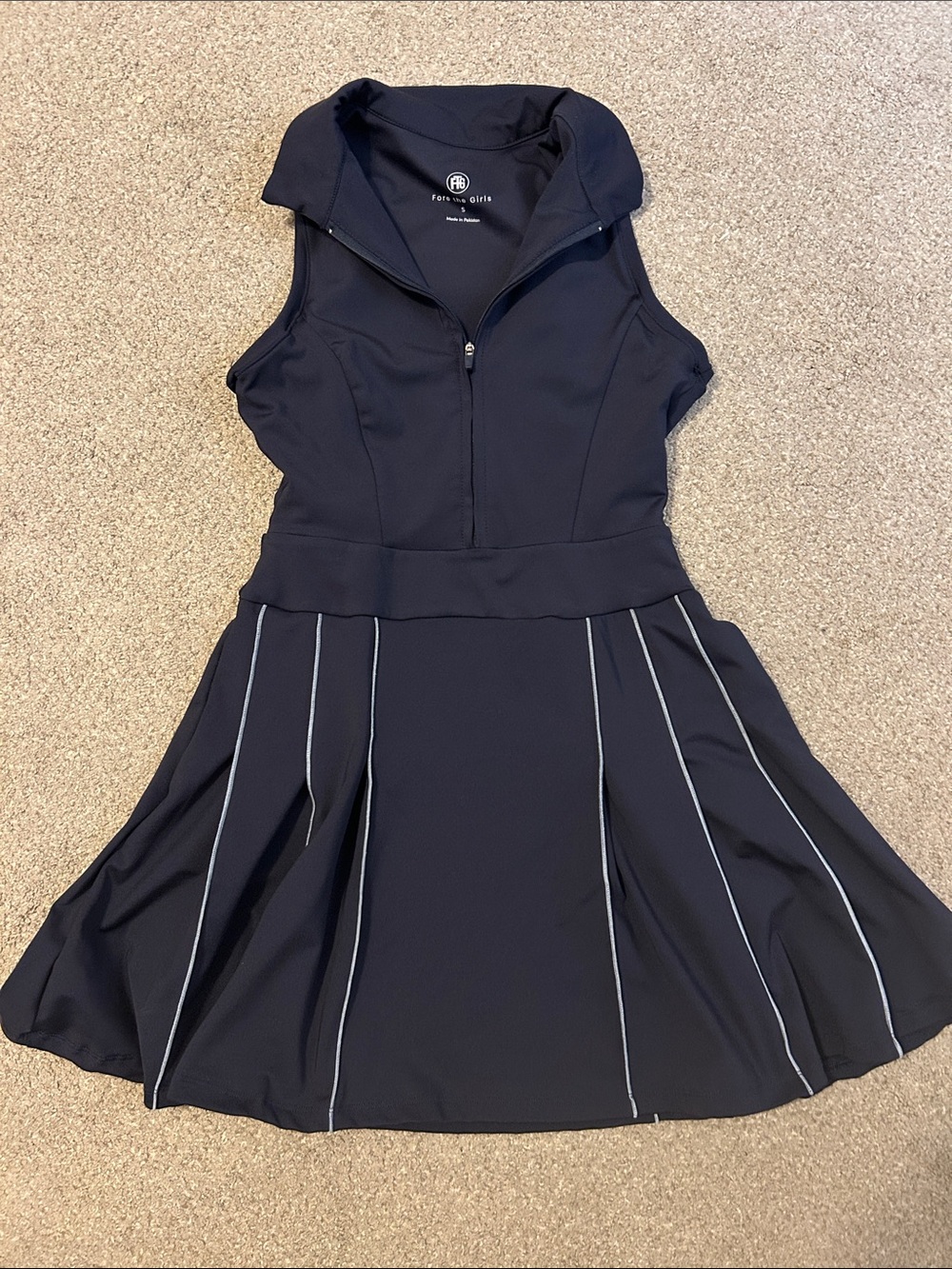 Fore the Girls Black Sleeveless Athletic Dress with White Piping